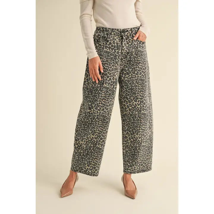 Leopard Print Barrel Pants