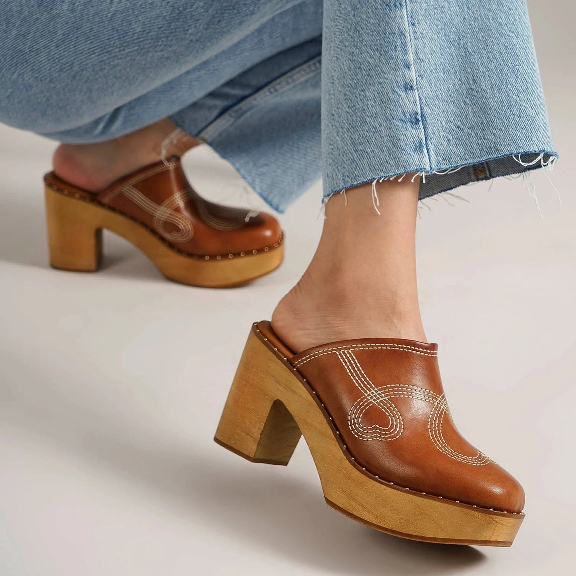 Retro Chic Wooden Platform Clogs