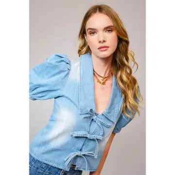 Western Denim Tie Top