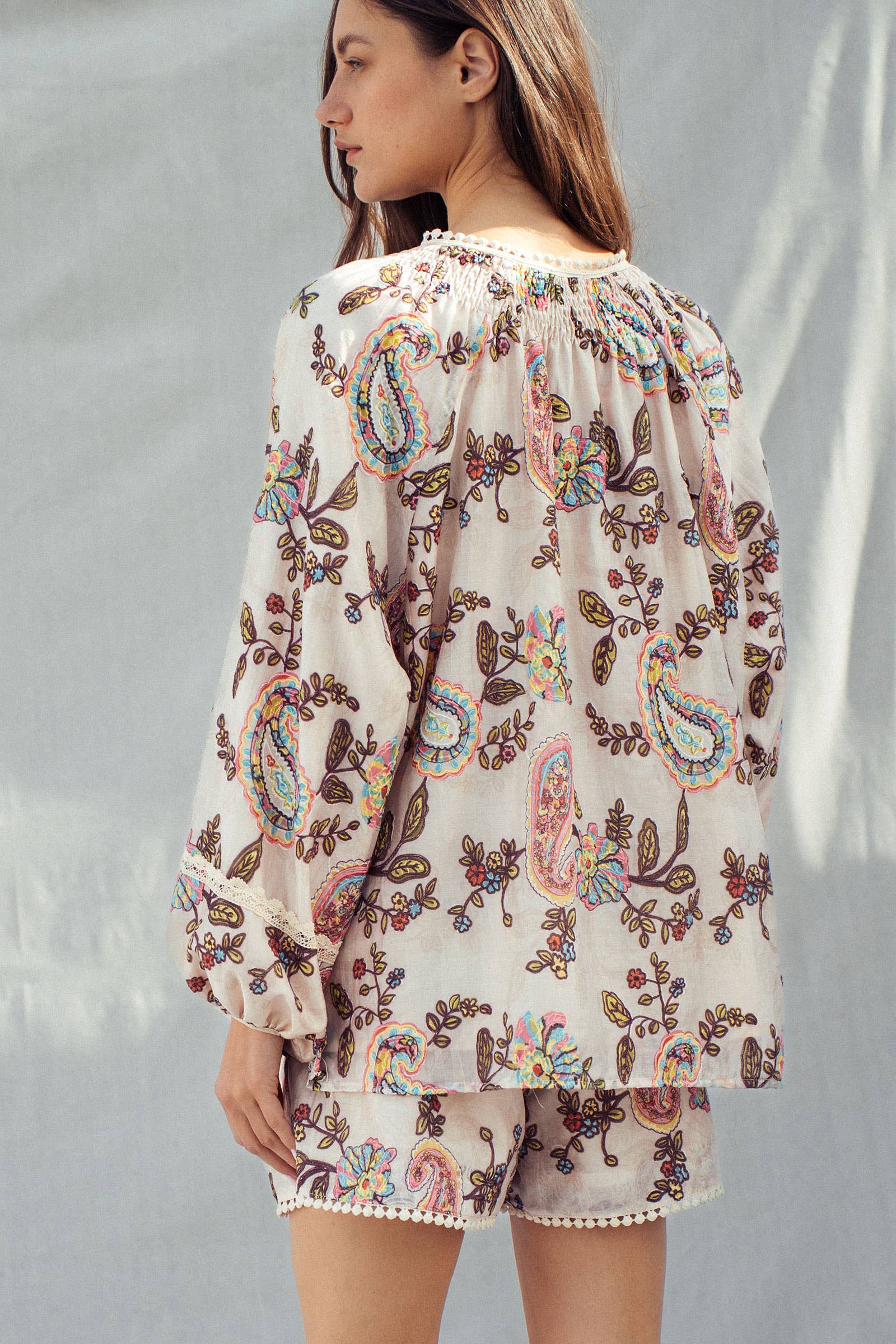Embroidered Boho Paisley Blouse Top