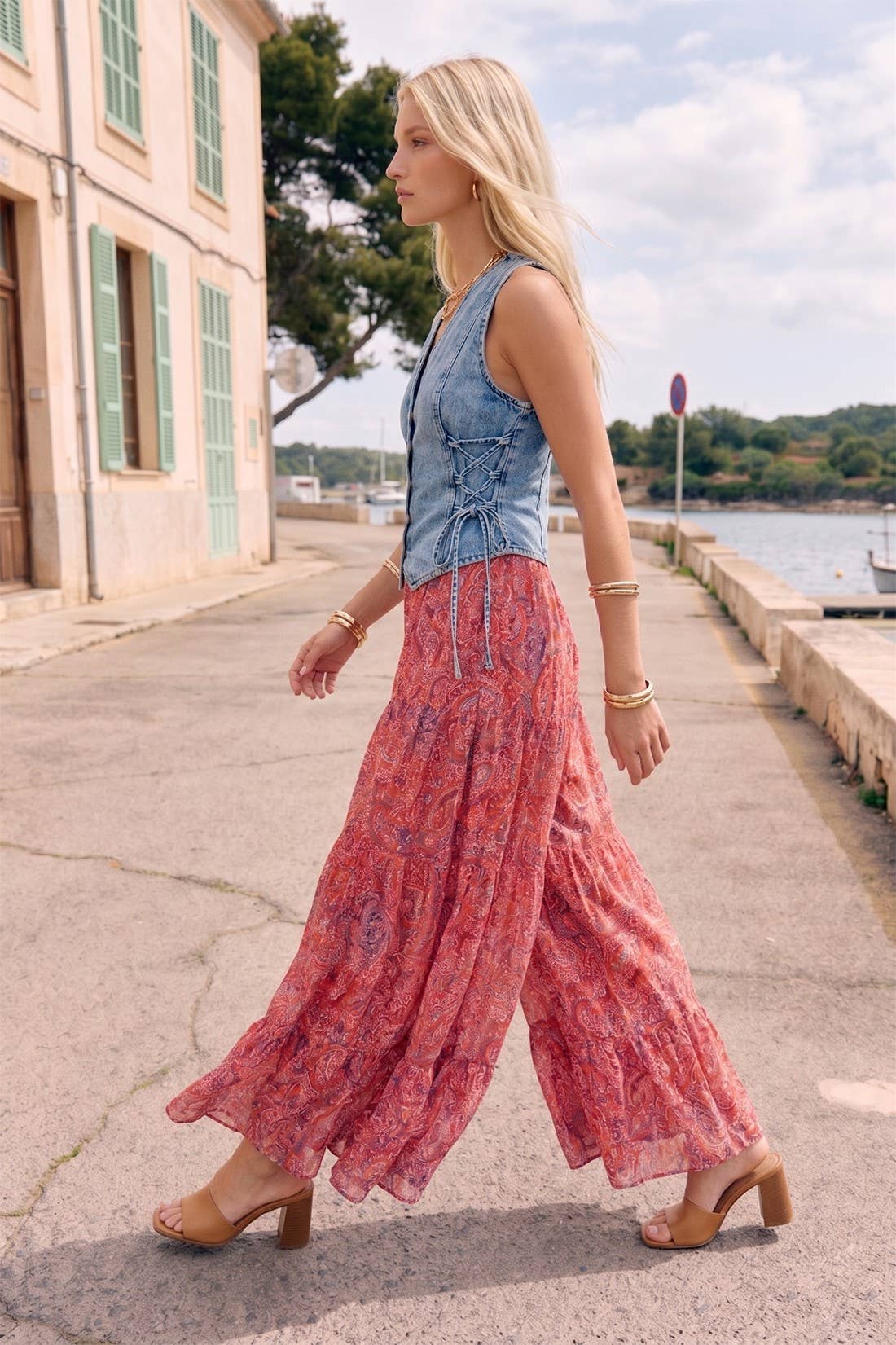 Lurex Boho Floral Printed Ruffled Palazzo Pants