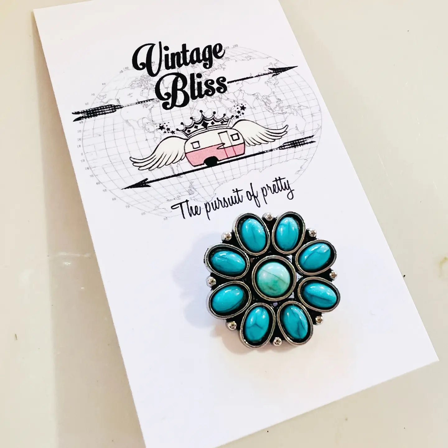 Western Flower Concho Turquoise Hat Pin Hat Bar