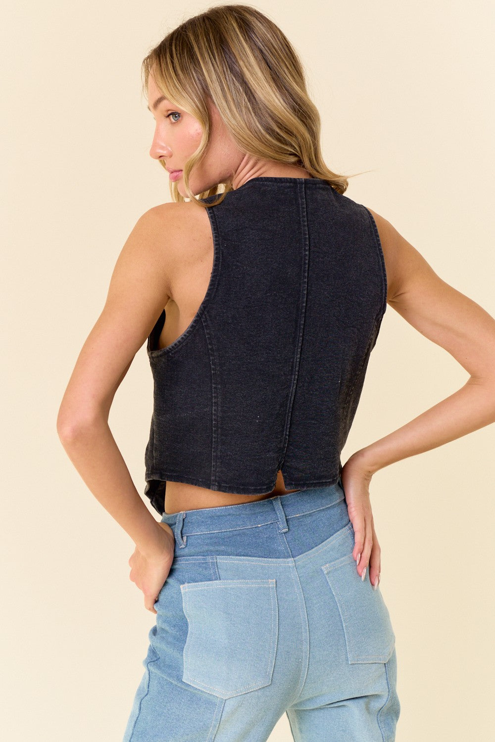 Lightweight Denim Vest - Black