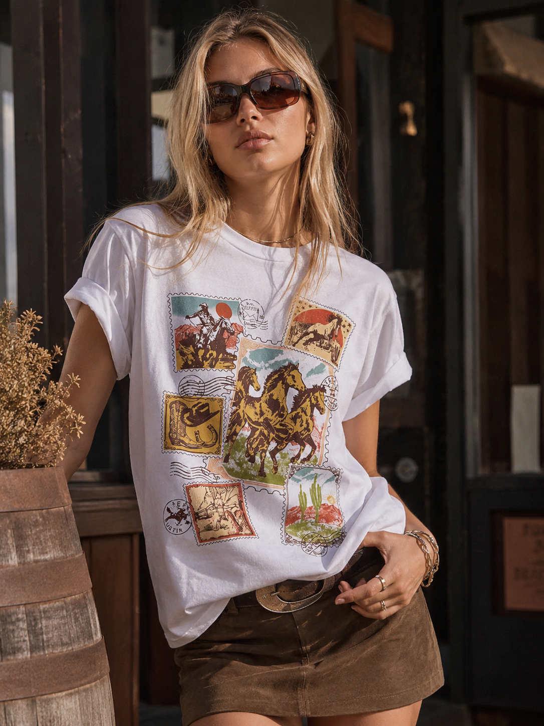 Vintage Western Postage Stamps White T-Shirt