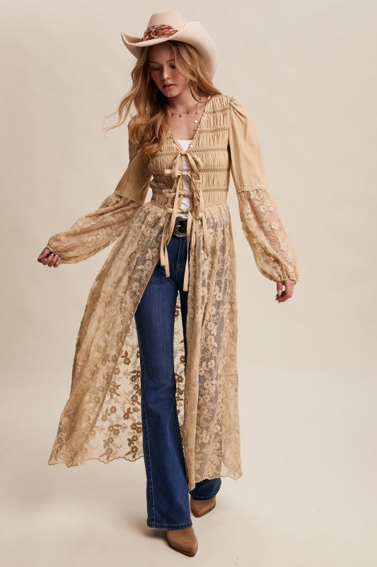 Embroidered Lace Maxi Kimono - Boho Chic Western Style