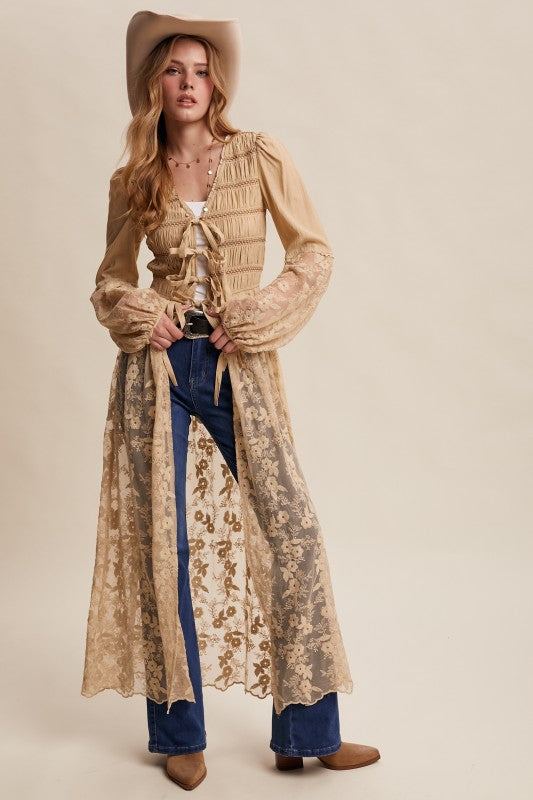 Embroidered Lace Maxi Kimono - Boho Chic Western Style
