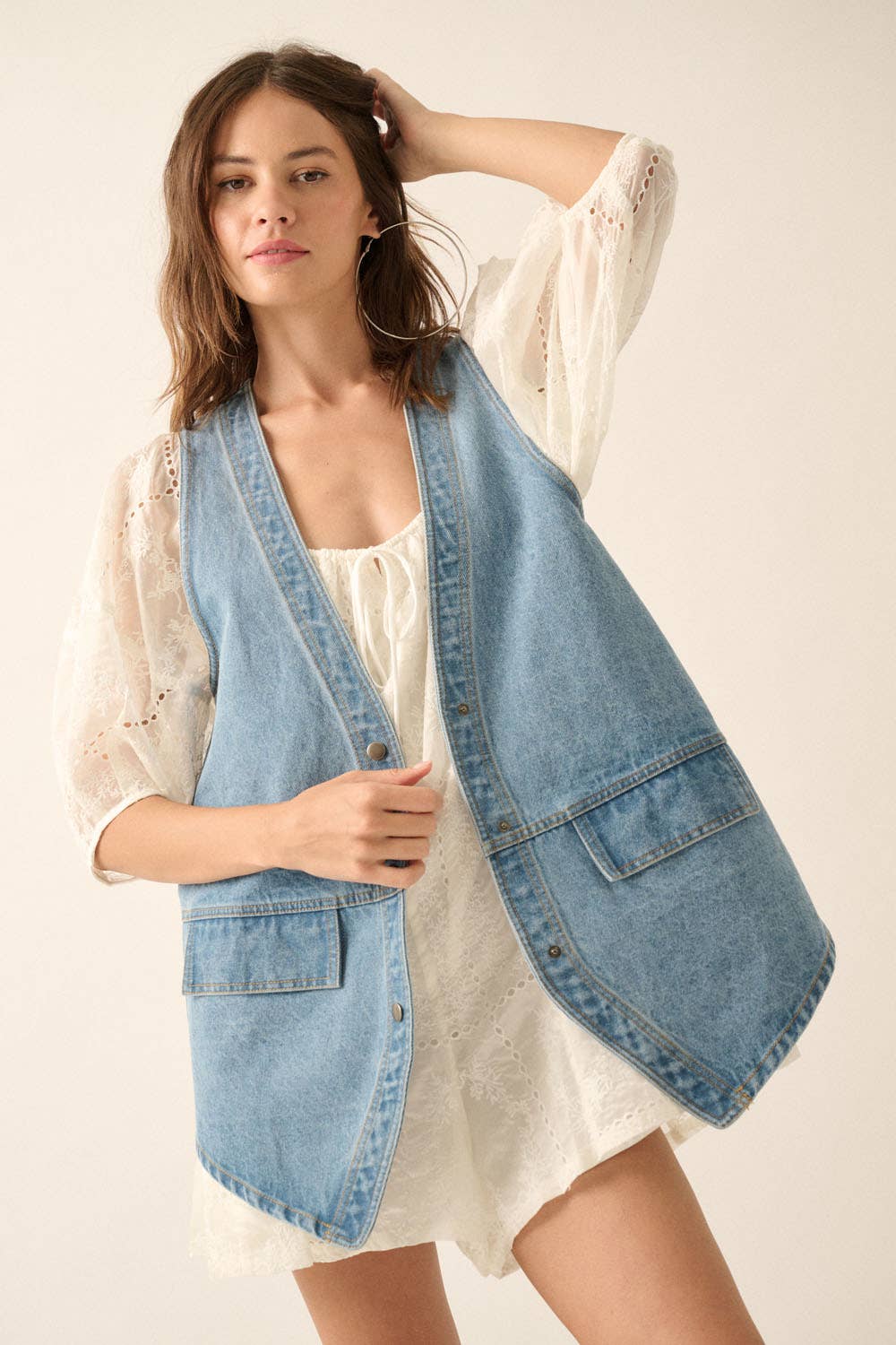 Denim Snap-Front Vest