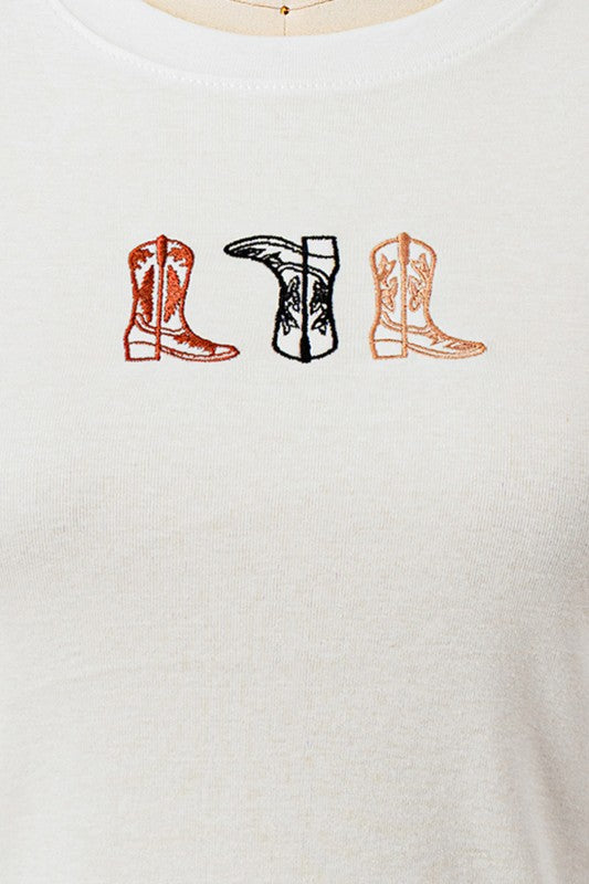 Cowboy Boots Embroidery Baby Tee