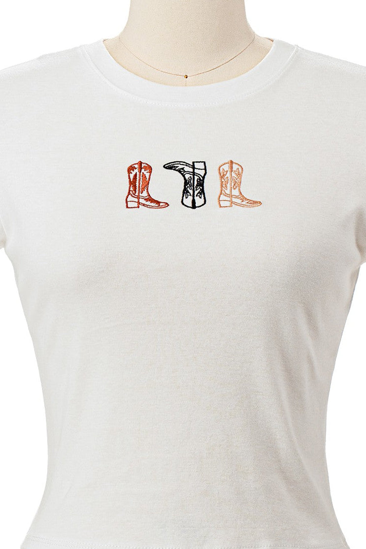 Cowboy Boots Embroidery Baby Tee