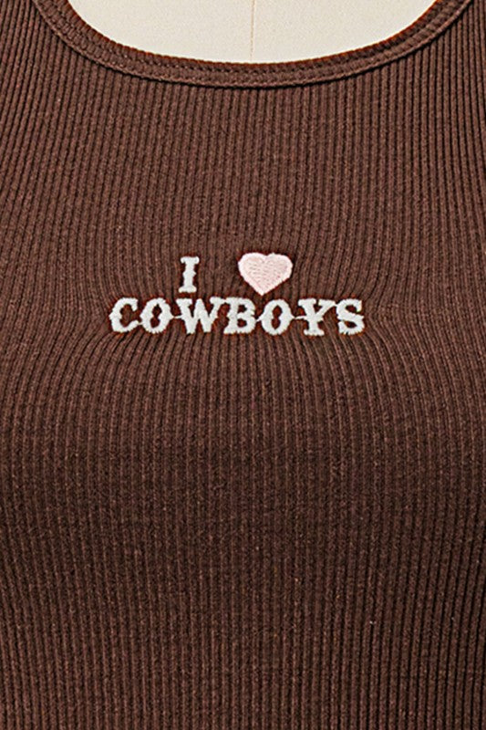 I love Cowboys Embroidery Tank