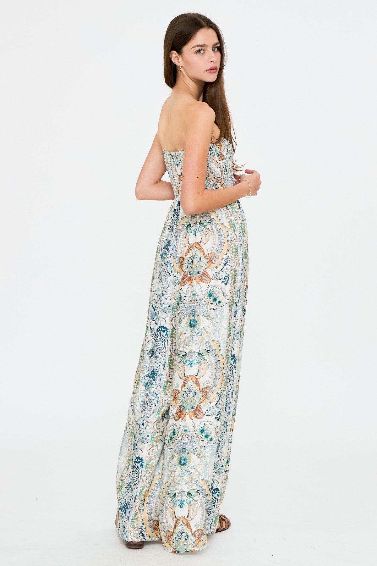 Strapless Smocked Printed Jumpsuit