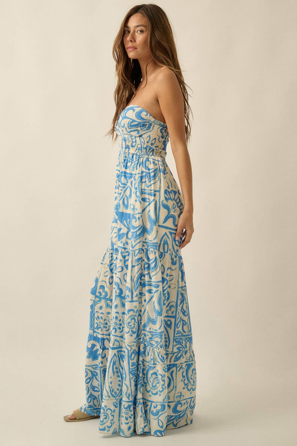 Floral-Print Crepe Strapless Wide-Leg Tiered Jumpsuit