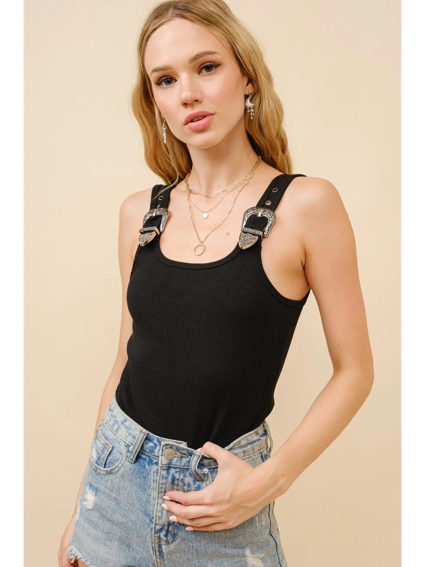 Ribbed Western Buckle Bodysuit