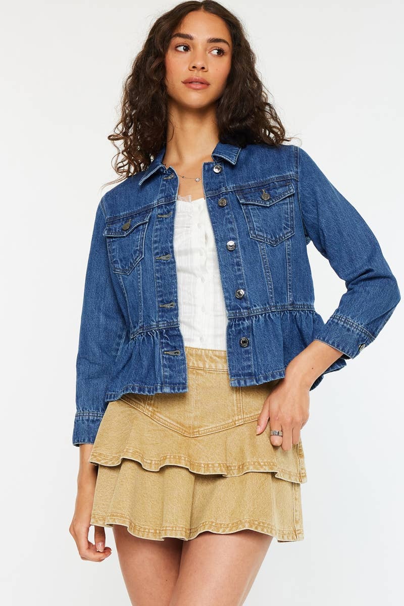 BACK ORDER CLASSIC FIT PEPLUM DENIM JACKET