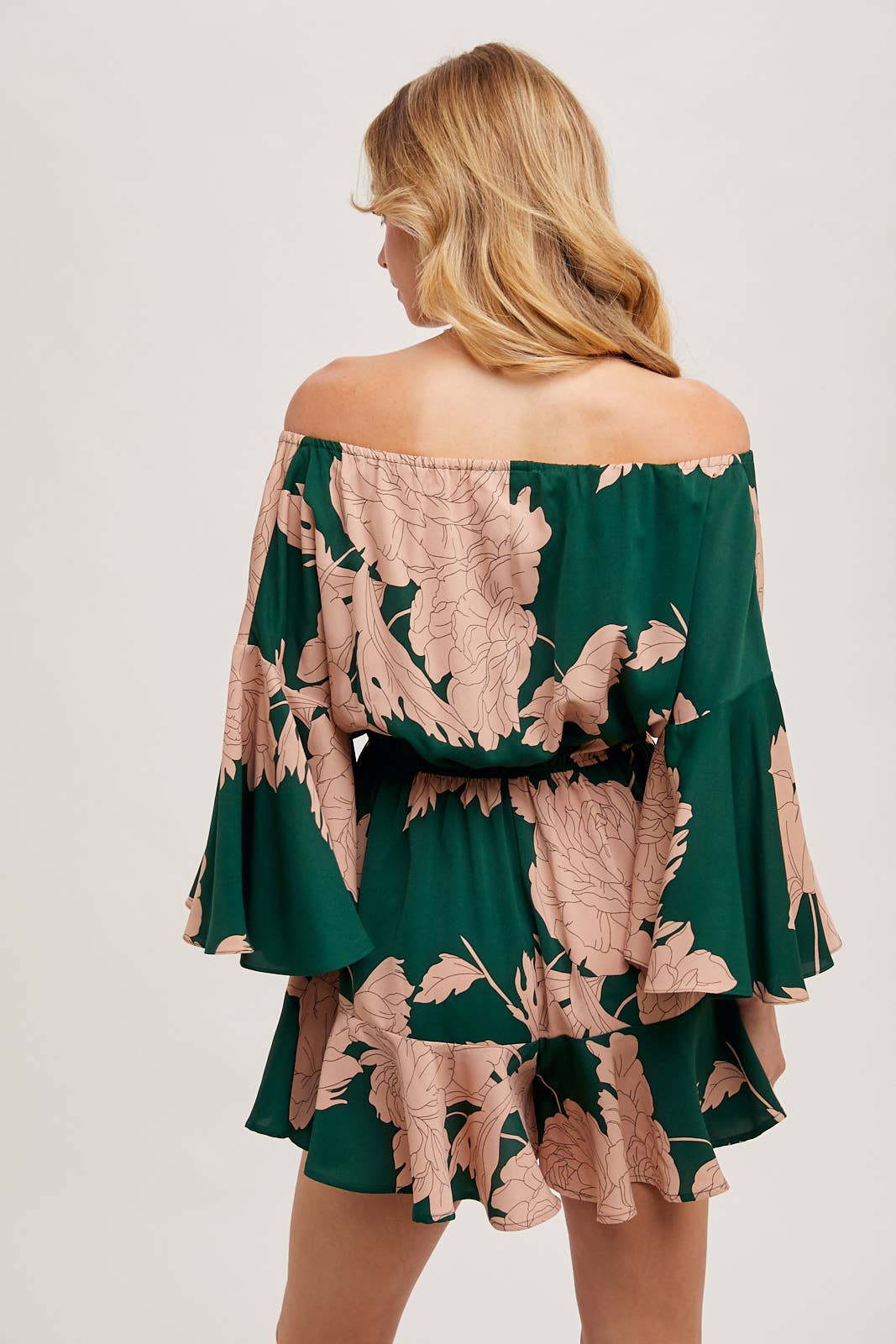 Floral Print Off-the-Shoulder Bell Sleeved Romper