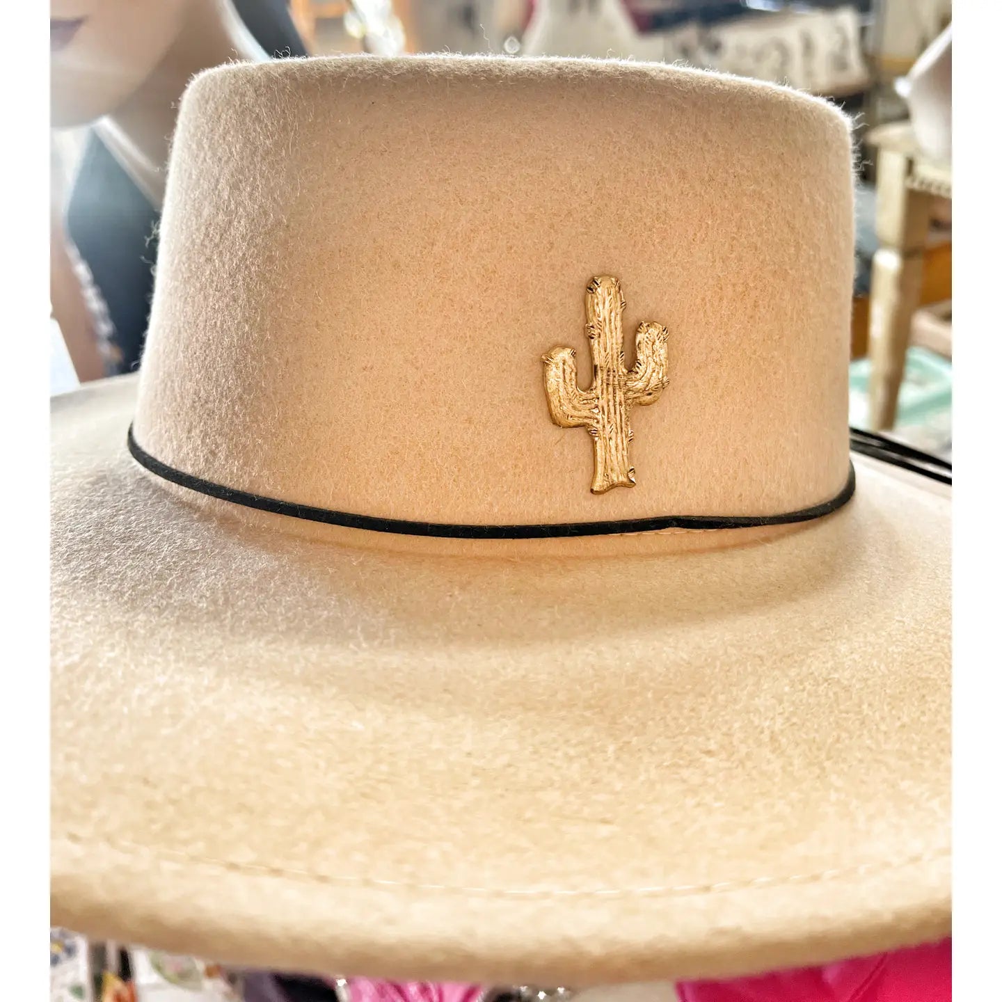Western Patina Aged Brass Cactus Hat Pin Hat Bar