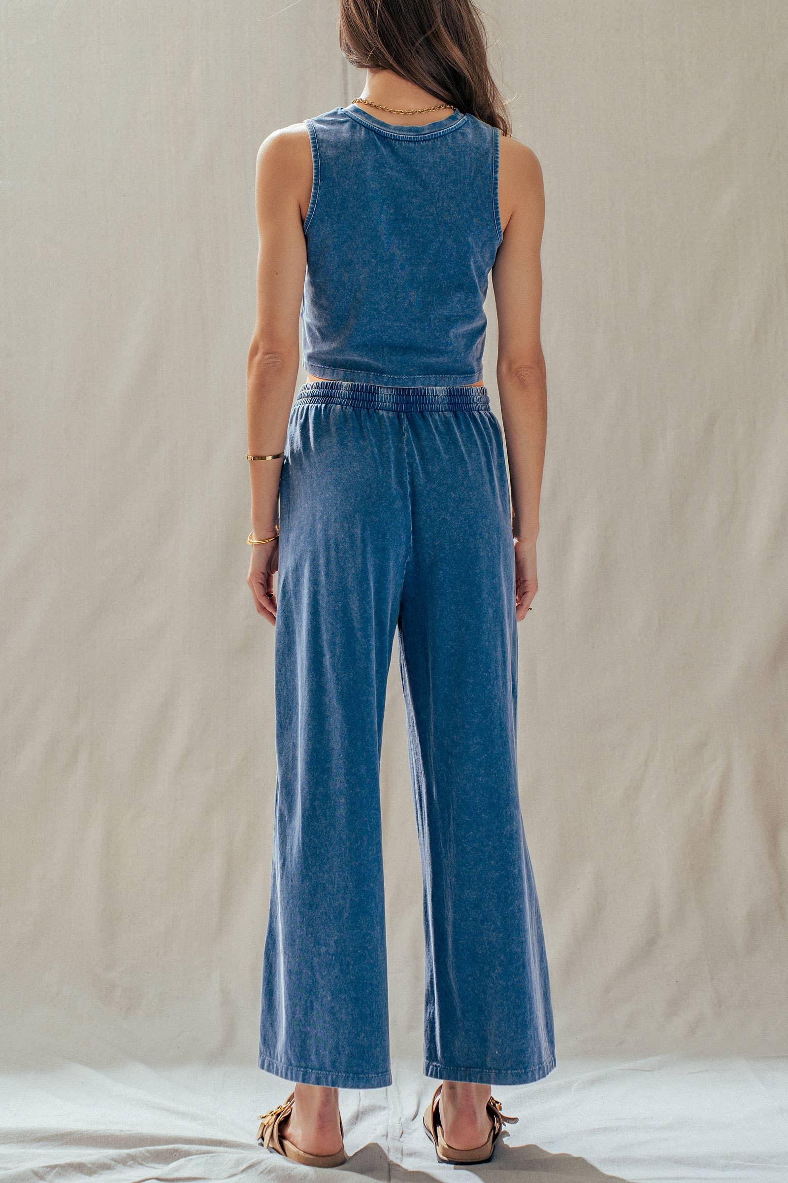 Mineral Wash Cotton Crop Tank & Wide Leg Pant Set