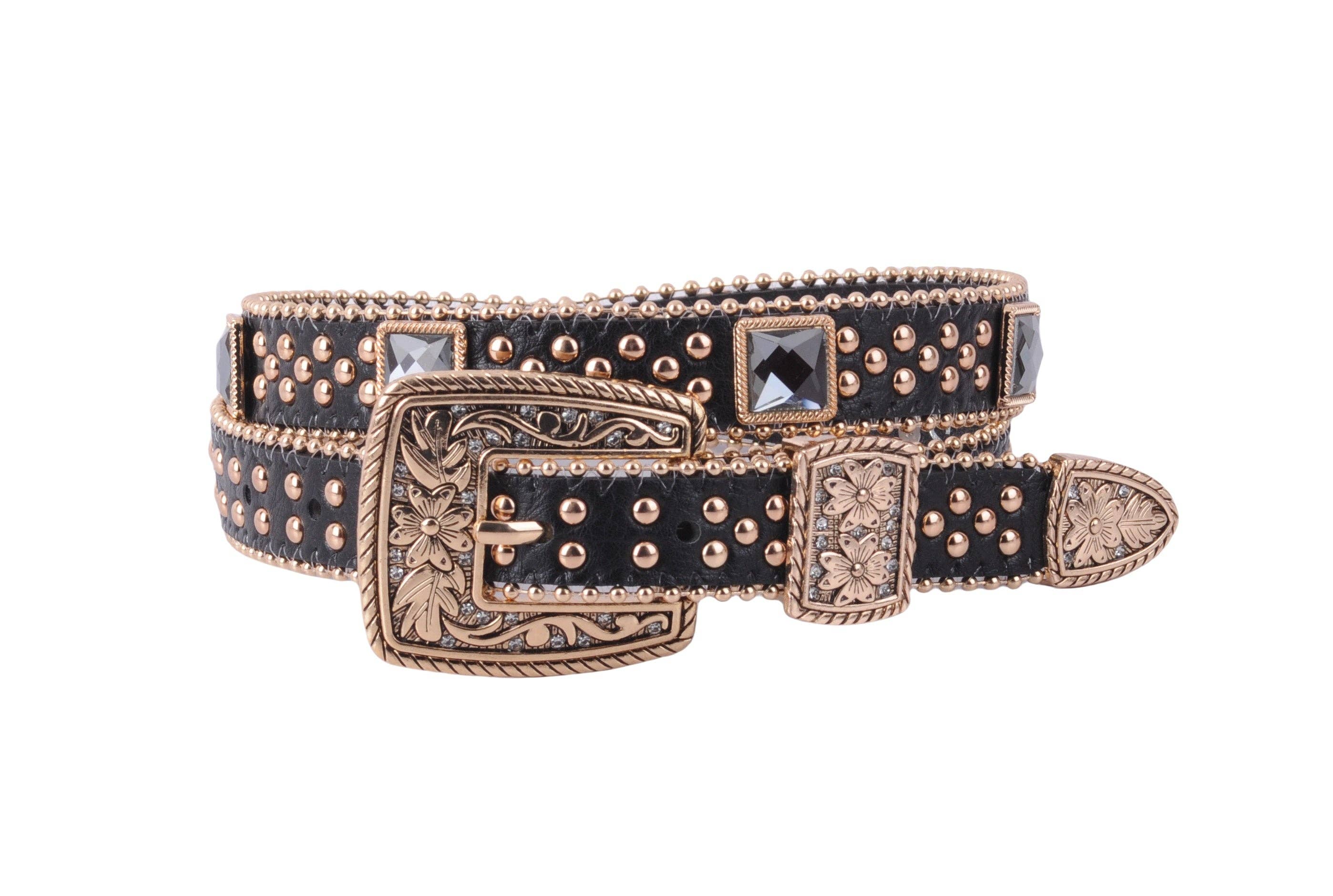 Glam Zipper-Lined Rhinestone Adorned Western Belt