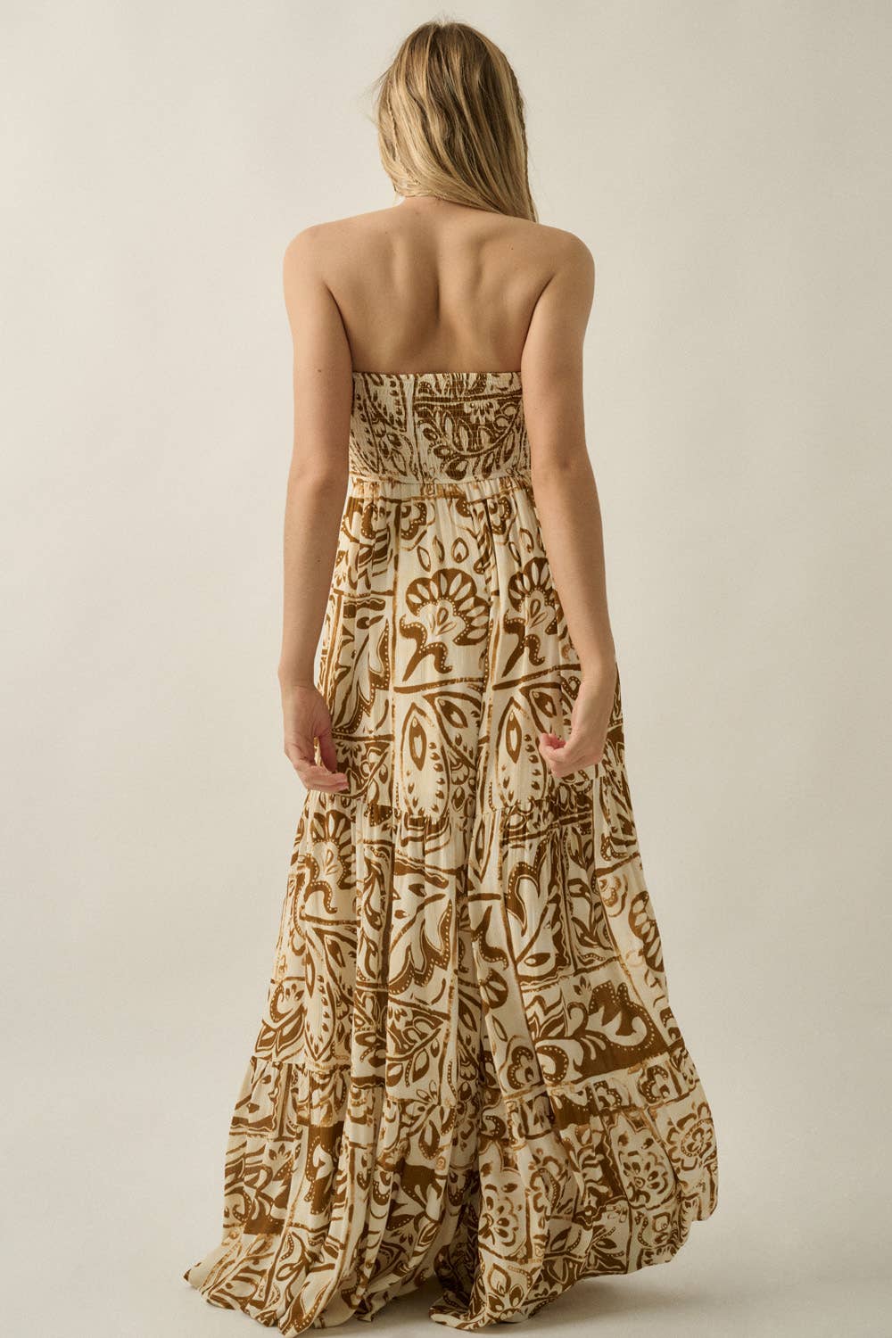 Floral-Print Crepe Strapless Wide-Leg Tiered Jumpsuit