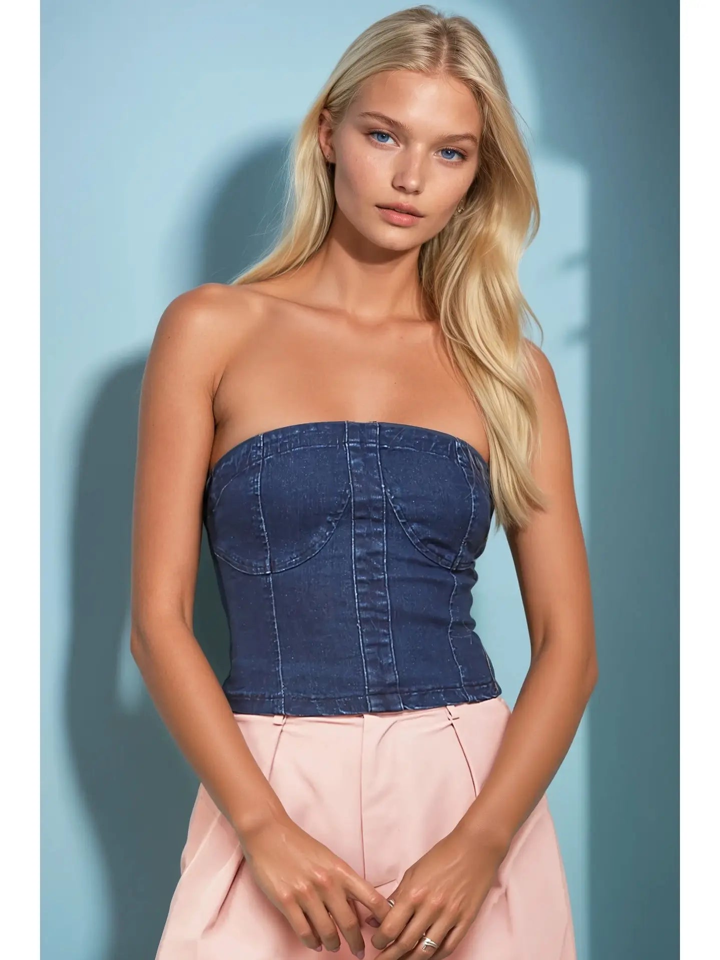 Bustier Cropped Denim Top