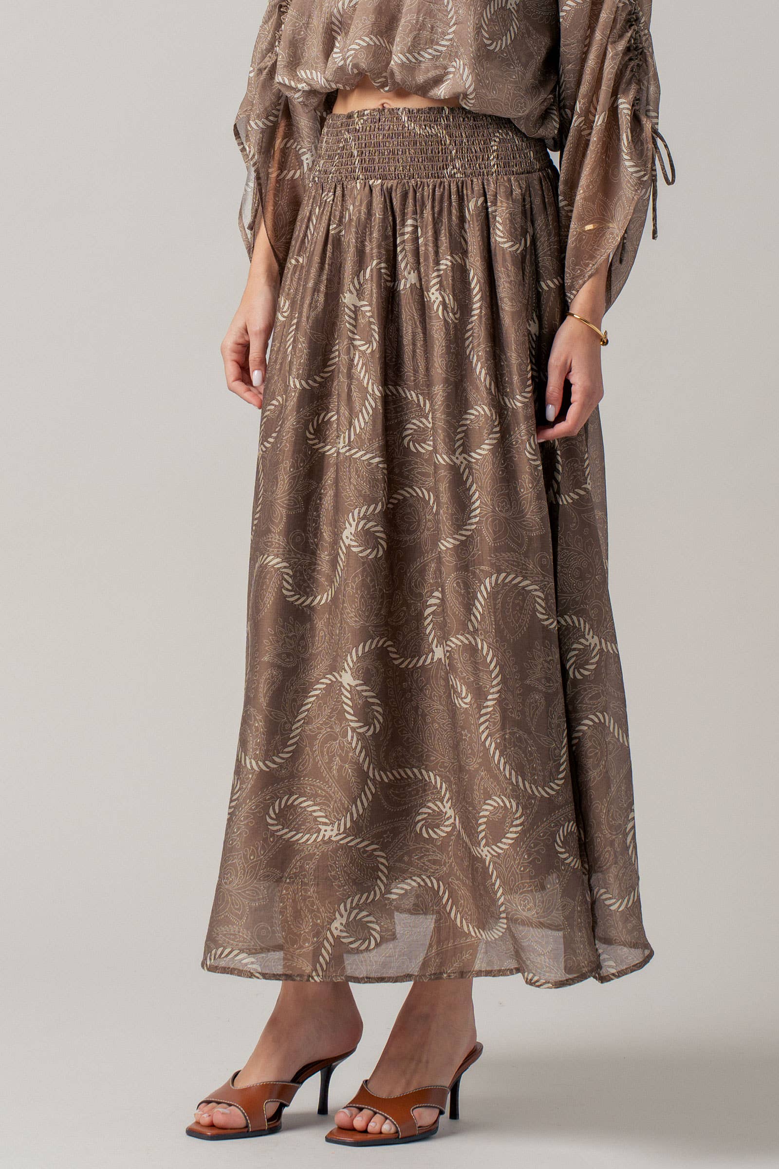 Rope Print Smocked Waist Maxi Skirt