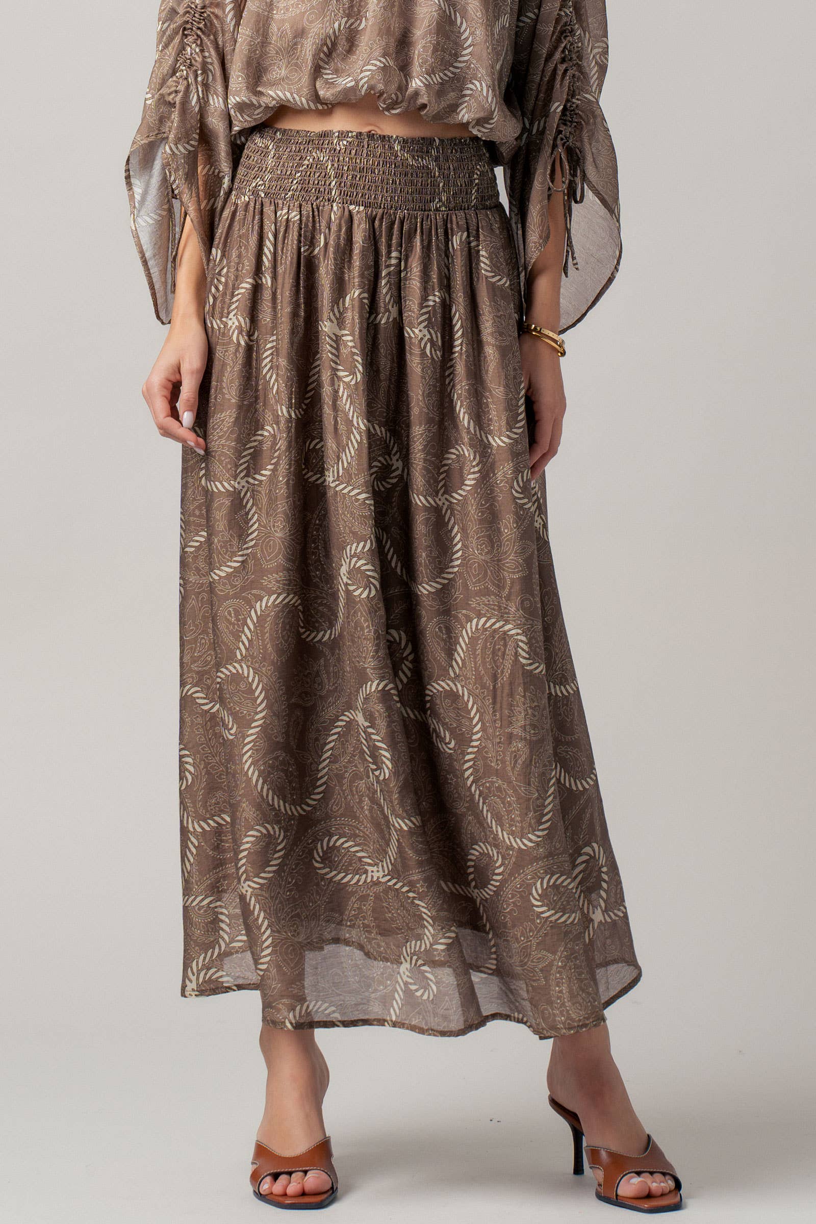 Rope Print Smocked Waist Maxi Skirt