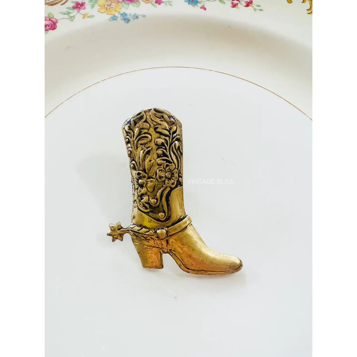 Western Aged Brass Cowboy Boot Hat Pin