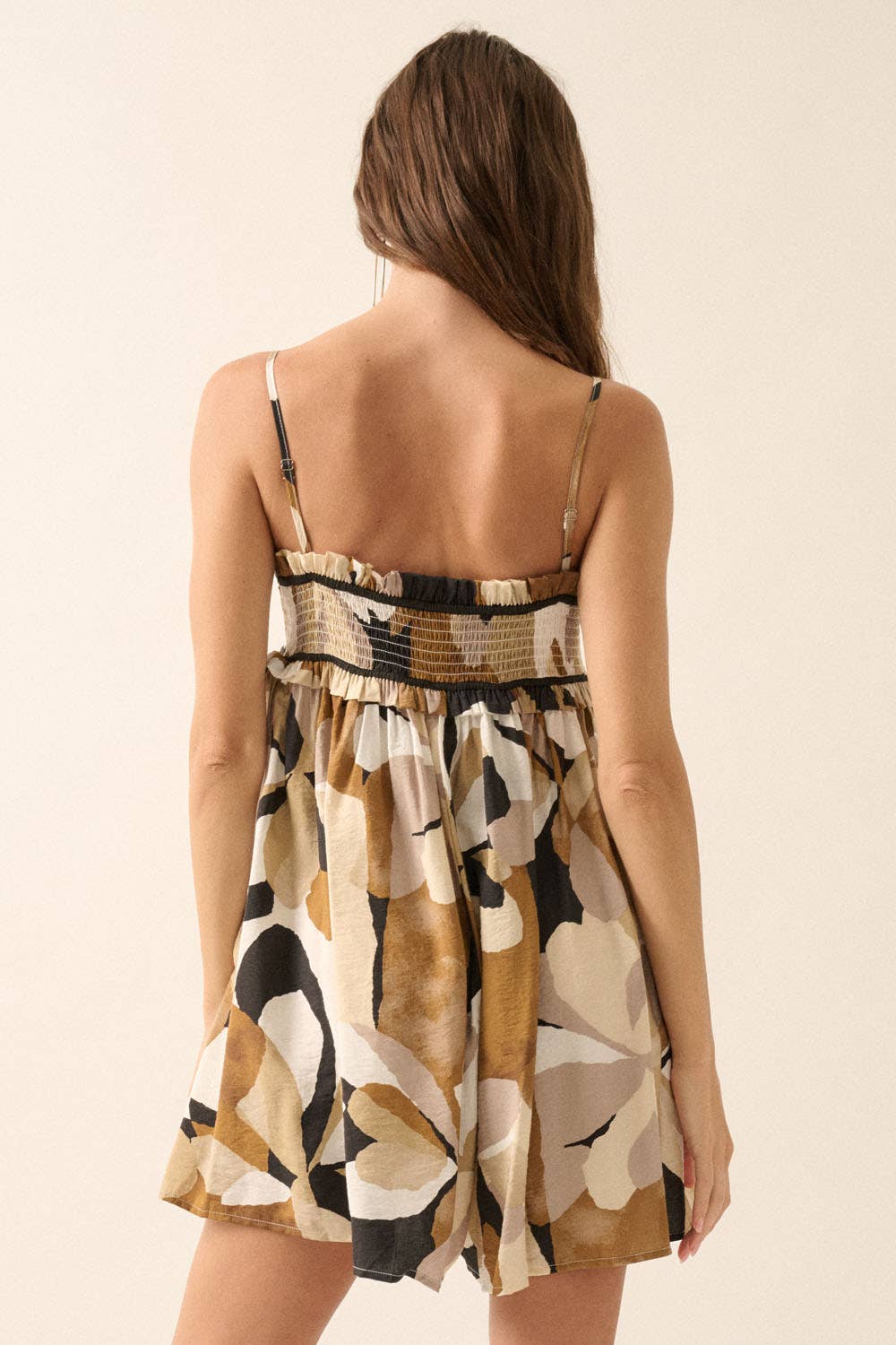 Floral Smocked High-Waist Wide-Leg Cami Romper