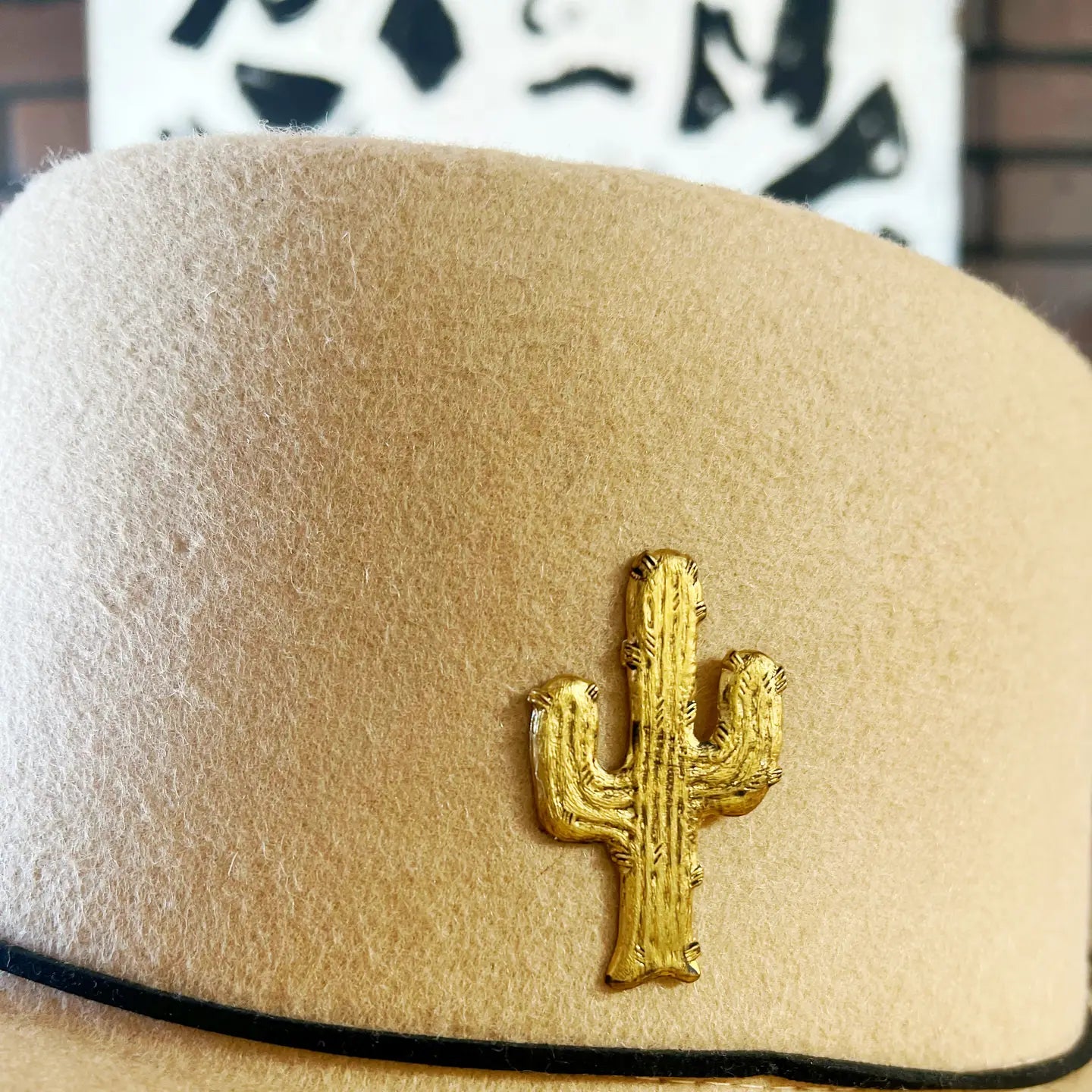 Western Patina Aged Brass Cactus Hat Pin Hat Bar