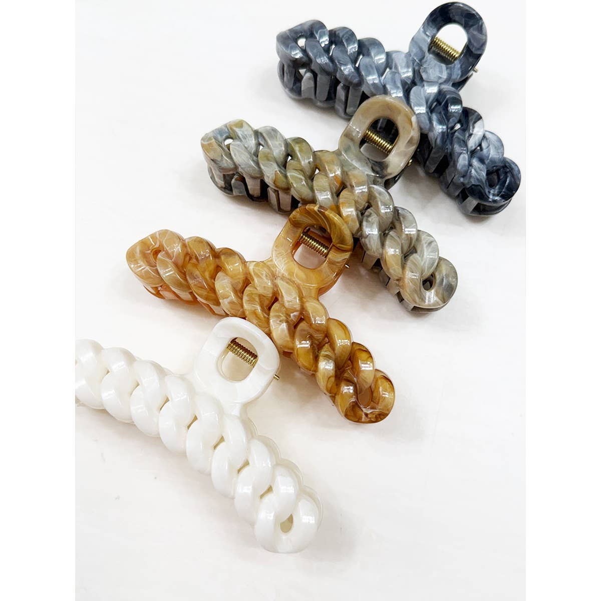 Neutral Tone Marble Chain Pattern Hair Claw Clip