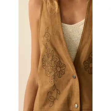 Floral Faux Suede Vest