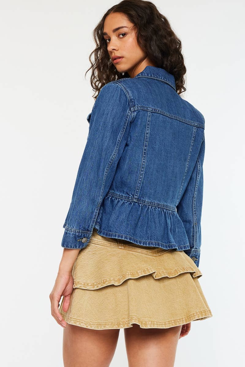 BACK ORDER CLASSIC FIT PEPLUM DENIM JACKET