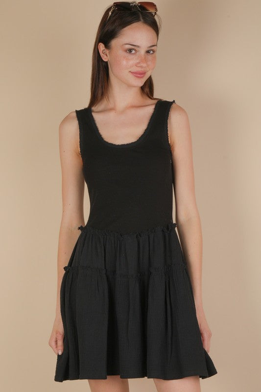 Jersey Low Waist Ruffled Mini Dress