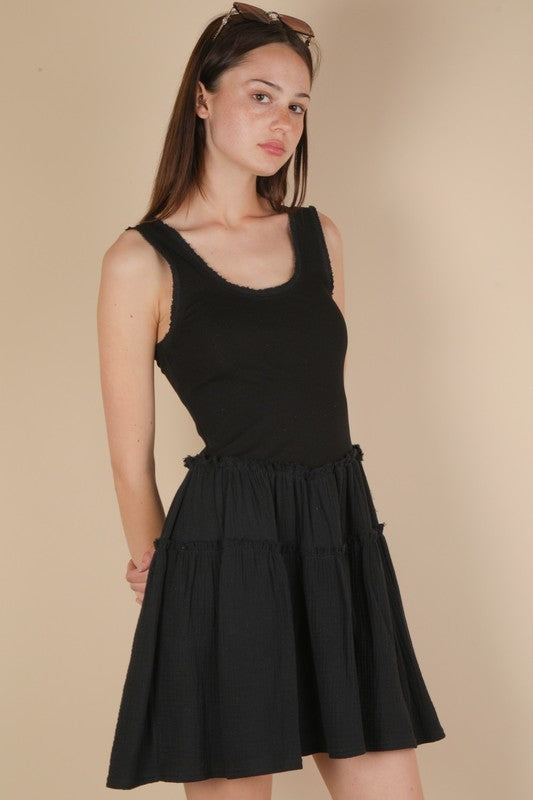 Jersey Low Waist Ruffled Mini Dress