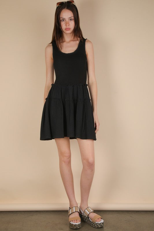 Jersey Low Waist Ruffled Mini Dress