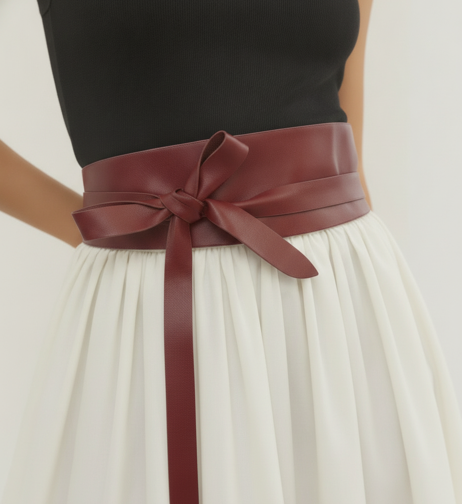 Obi Wrap Genuine Leather Belt｜Wide Tie-On Waist Cincher