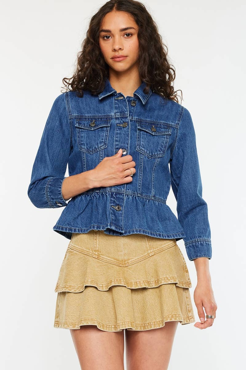 BACK ORDER CLASSIC FIT PEPLUM DENIM JACKET