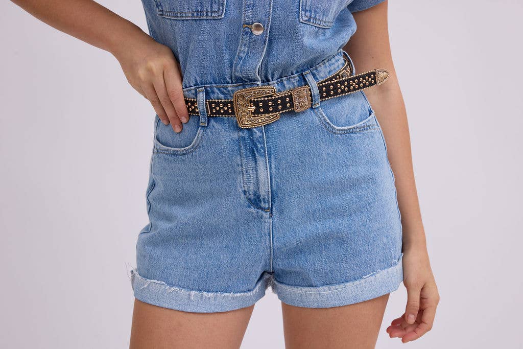 Glam Zipper-Lined Rhinestone Adorned Western Belt