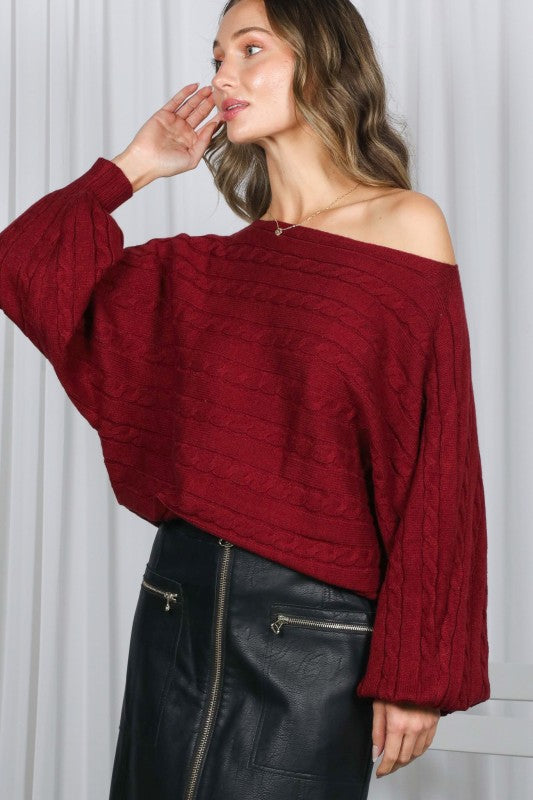 Cable Detail Dolman Sleeves Sweater