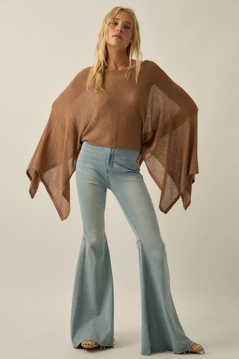 Solid Lightweight Knit Poncho Sweater