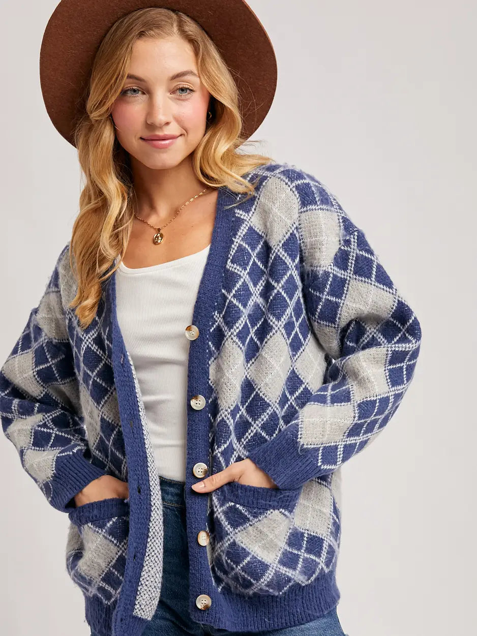 Argyle Button Down Cardigan