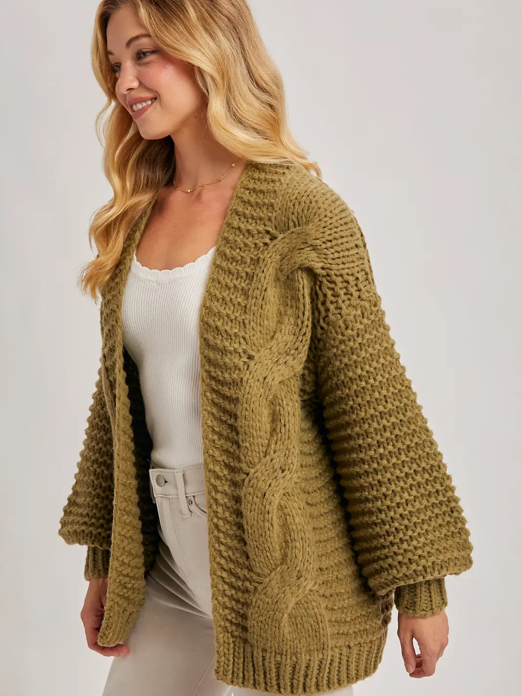 Open Front Cardigan with Batwing Sleeves