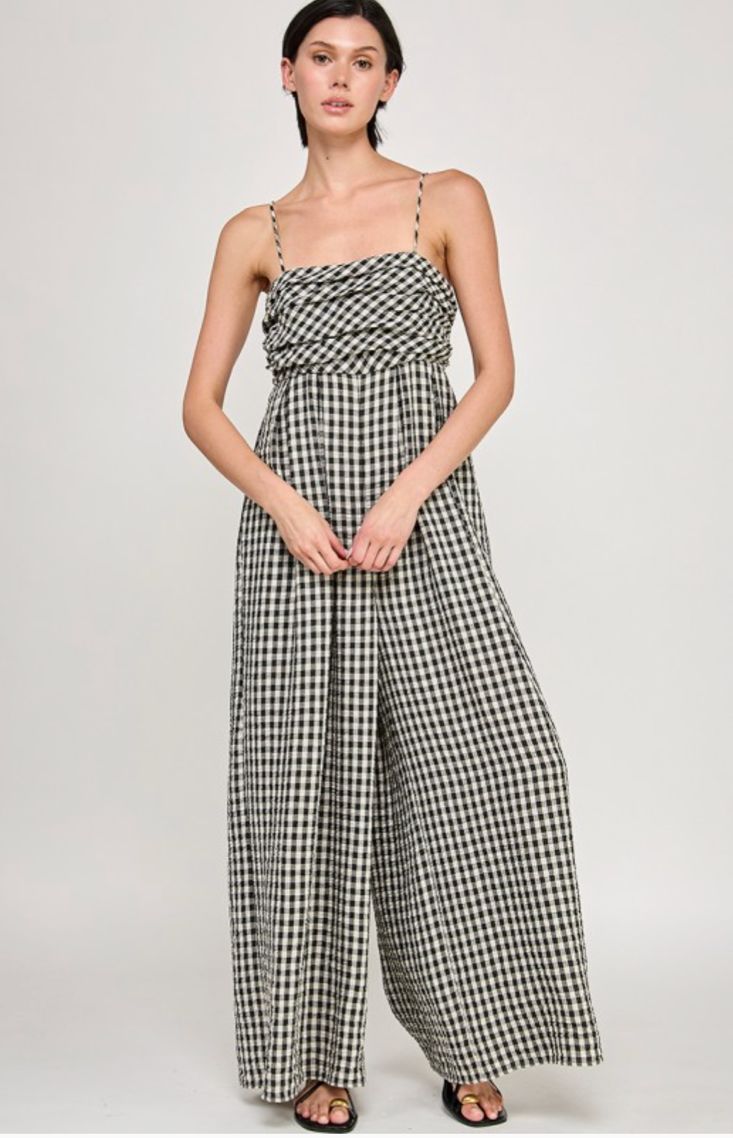 ☆sincethen☆ Gingham check strap long one-piece beige ☆sincethen☆ Gingham check strap long one-piece beige