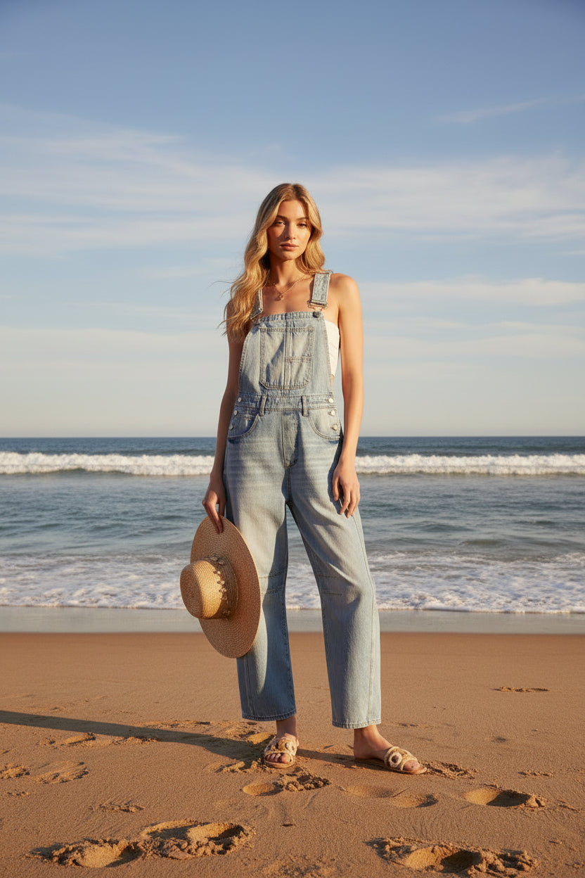 denim barrel overalls beach boho Dani California Boutique
