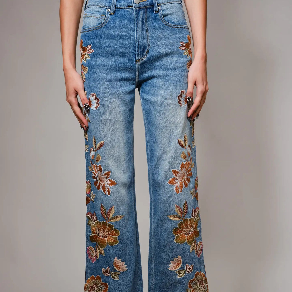 Embroidered High-Rise Flare Jeans - Vintage Blue Wash | Dani