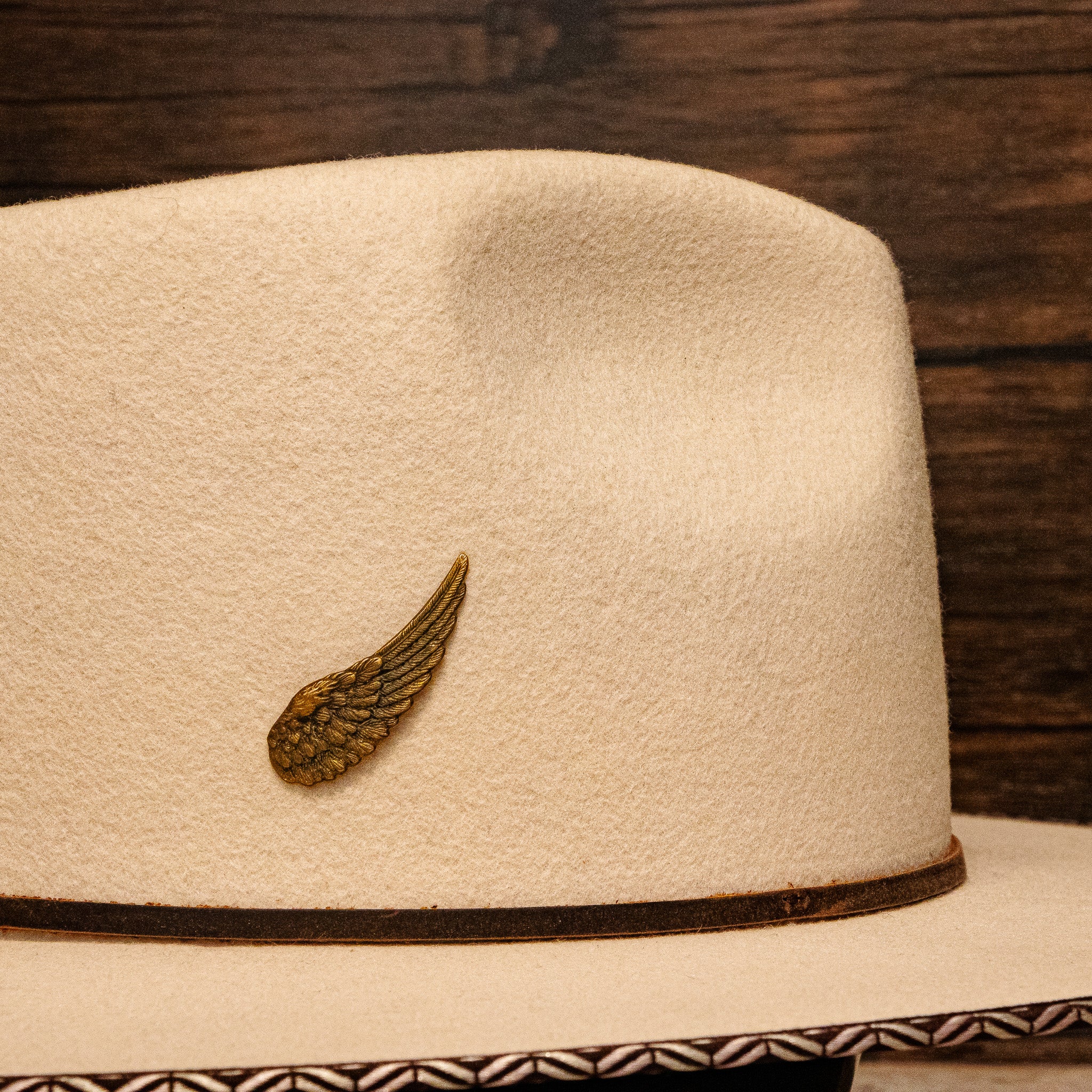 Aged Brass Patina Feather Wing Hat Pin