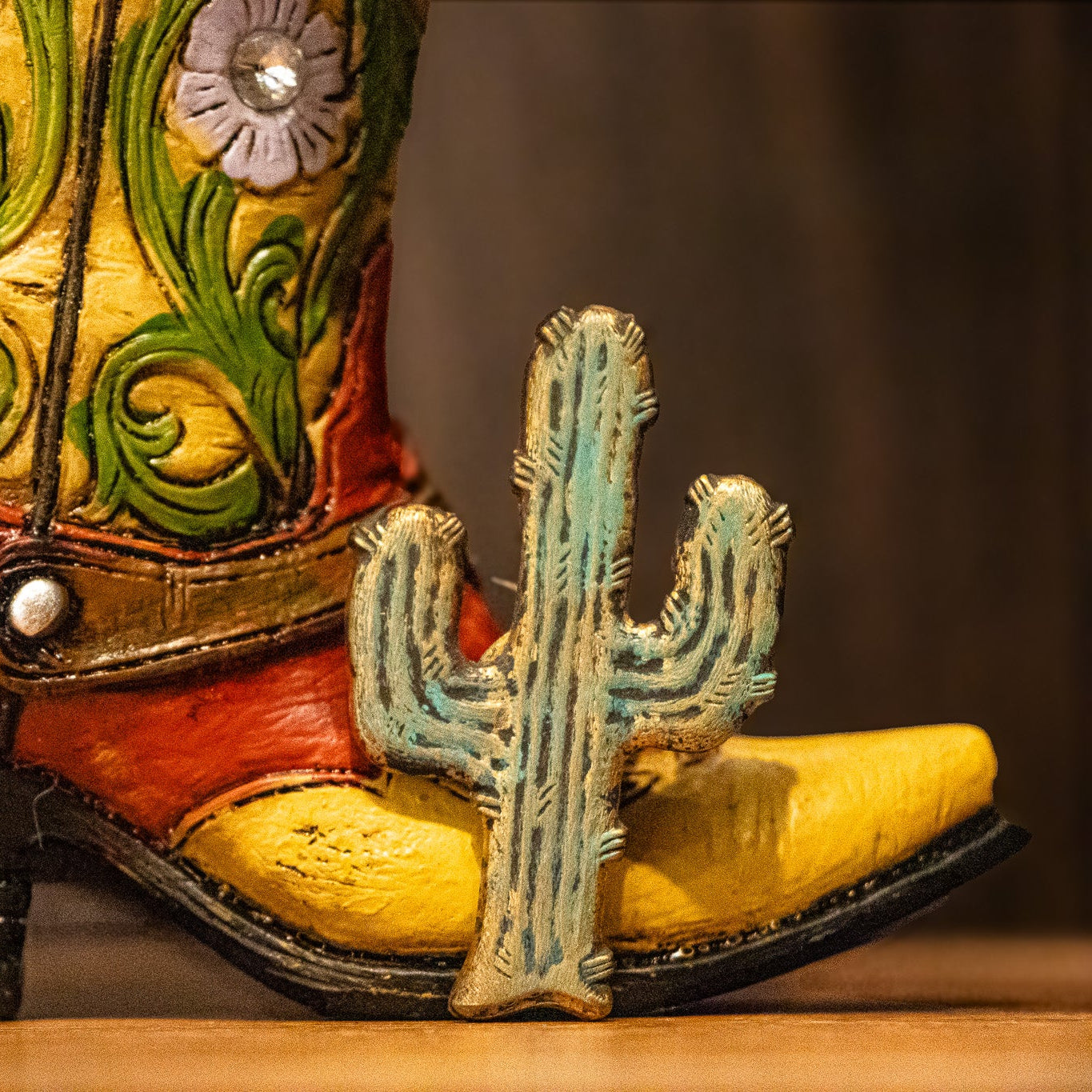 Western Turquoise Patina Aged Brass Cactus Hat Pin