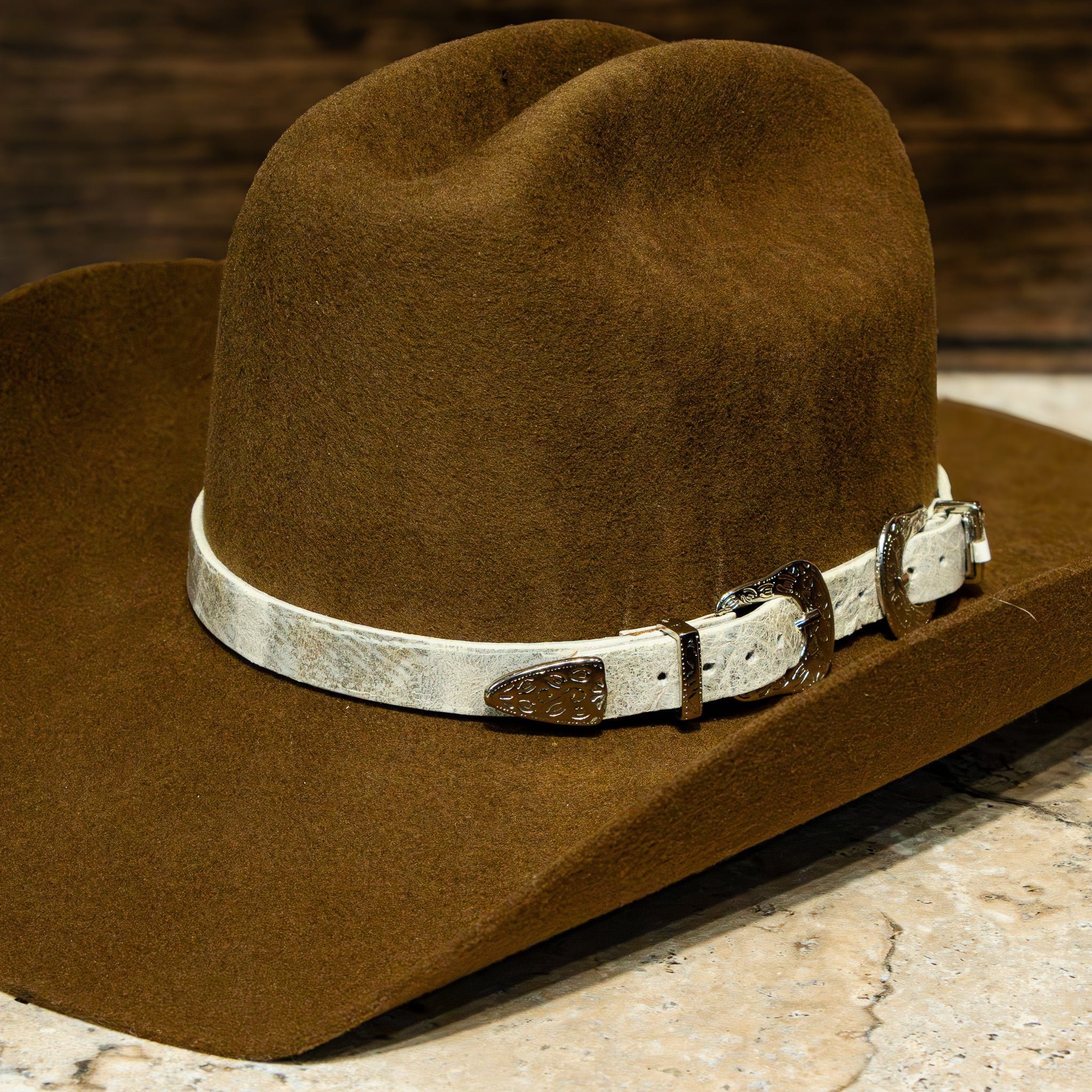 Double Buckle Leather Hat Band