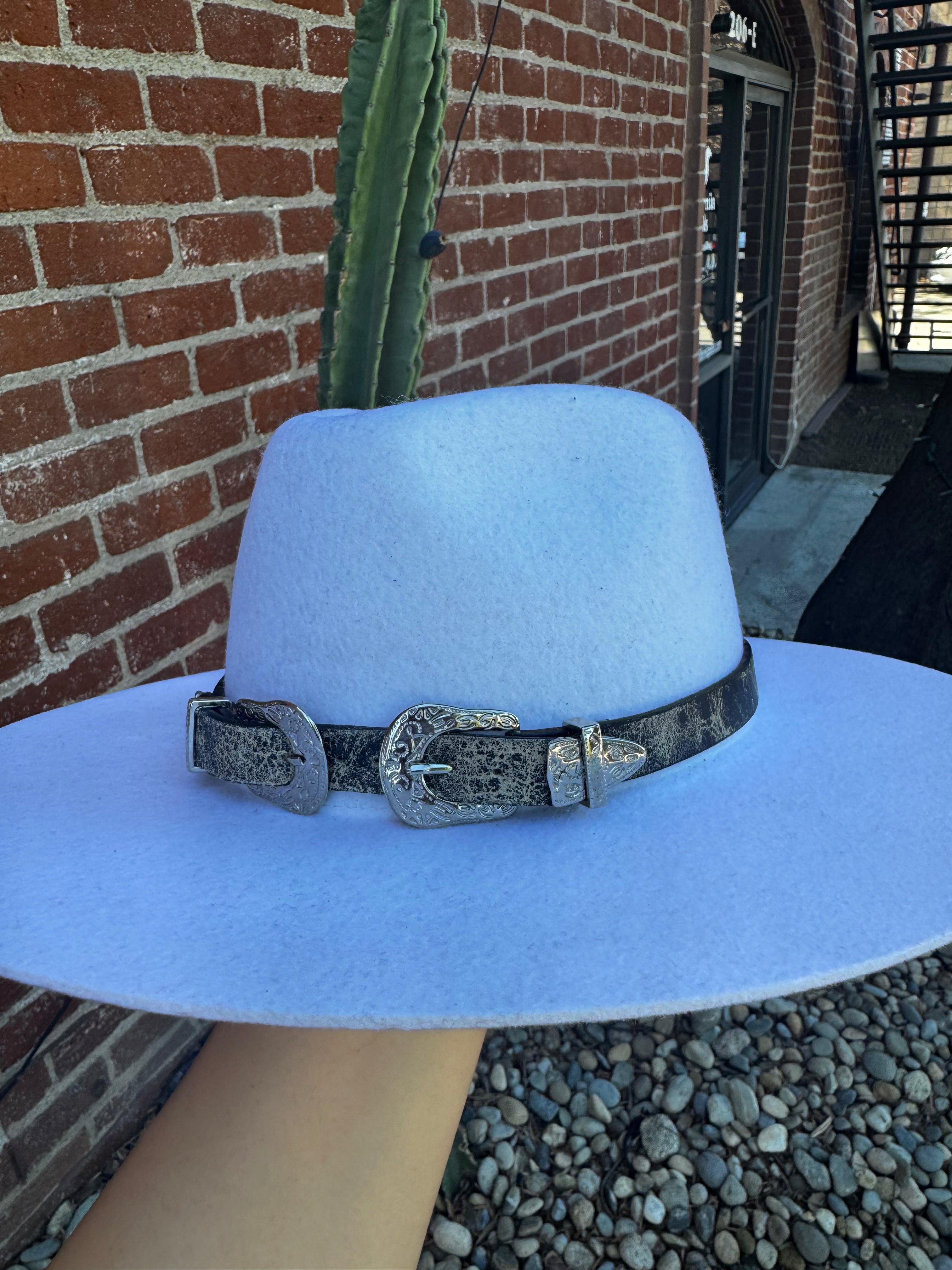 Double Buckle Leather Hat Band