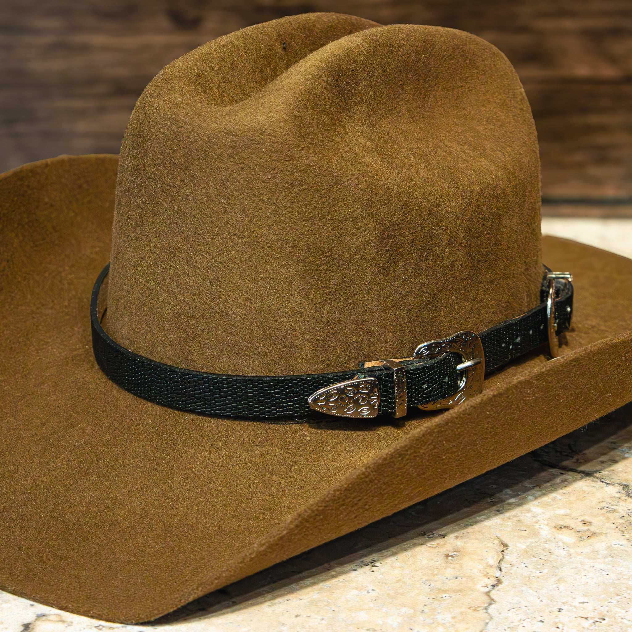 Double Buckle Leather Hat Band